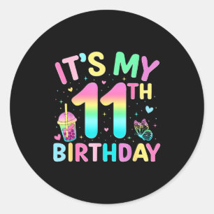 Its My 11th Birthday Party 11 Year Old Birthday Gi Classic Round Sticker