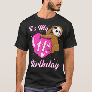 Its My 11th Birthday Pink Smiling Sloth Girl Theme T-Shirt