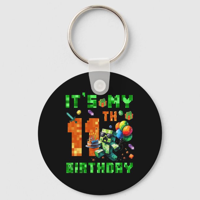 It's My 11th Birthday Pixel Number Video Game Game Key Ring (Front)