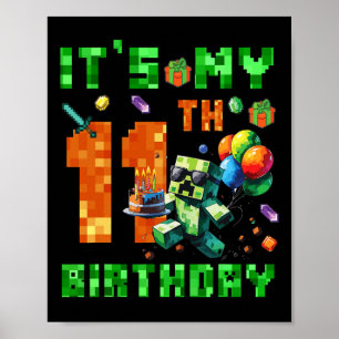 It's My 11th Birthday Pixel Number Video Game Game Poster