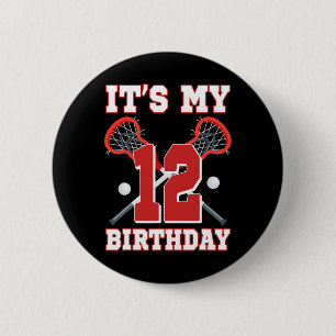 It's My 12th Birthday 12 Year Old Lacrosse Player 6 Cm Round Badge