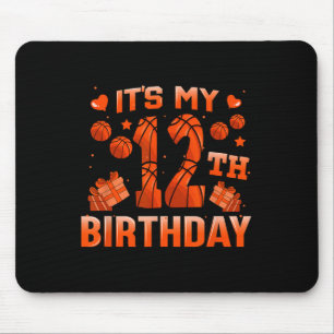 It's My 12th Birthday Bysketbyll Boys Girls 12 Yea Mouse Mat