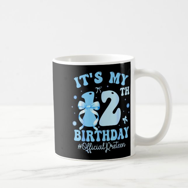 It's My 12th Birthday Girl Coquette Bow Blue 12 Ye Coffee Mug (Right)