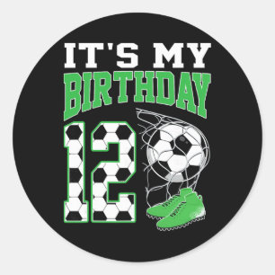 It's My 12th Birthday Soccer Party 12 Year Old Boy Classic Round Sticker