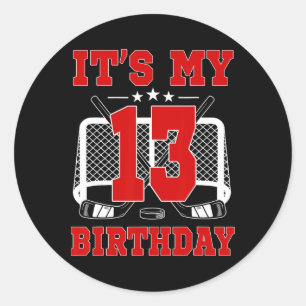 It's My 13th Birthday Girl Ice Hockey Theme 13 Yea Classic Round Sticker