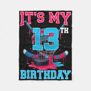 It's My 13th Birthday Hockey 13 Year Old Ice Cream Fleece Blanket