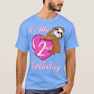 Its My 2nd Birthday Pink Smiling Sloth Girl Theme T-Shirt