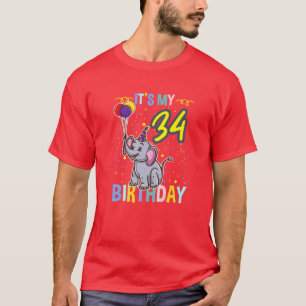 Its My 34Th Birthday Elephant Animal Lover T-Shirt