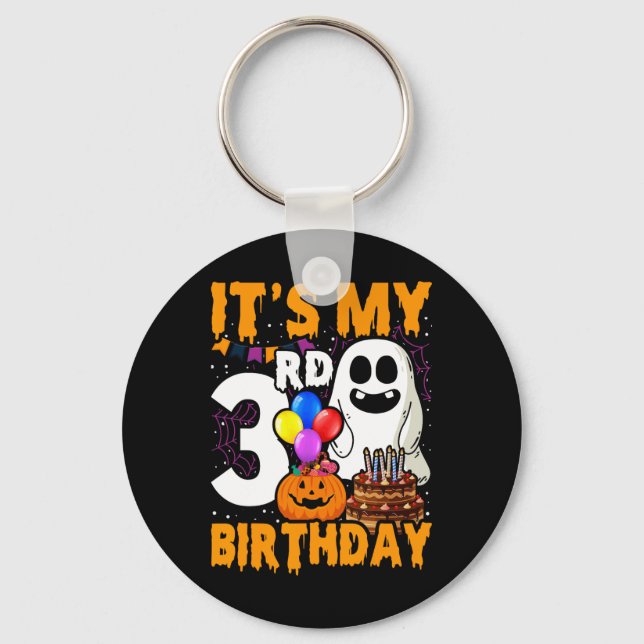 It's My 3rd Birthday Ghost Pumpkin Halloween Party Key Ring (Front)