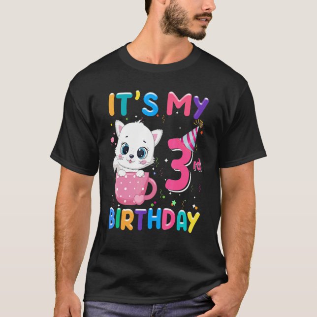 It's My 3rd Birthday Girl  Cat Birthday 3 Year Old T-Shirt (Front)