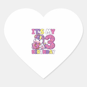 It's My 3rd Birthday Party Cute Girls Doughnut Bir Heart Sticker