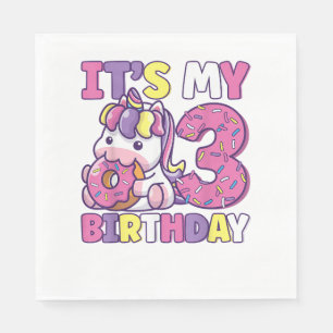 It's My 3rd Birthday Party Cute Girls Doughnut Bir Napkin