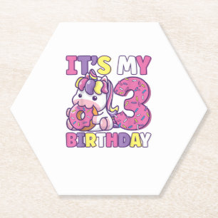 It's My 3rd Birthday Party Cute Girls Doughnut Bir Paper Coaster