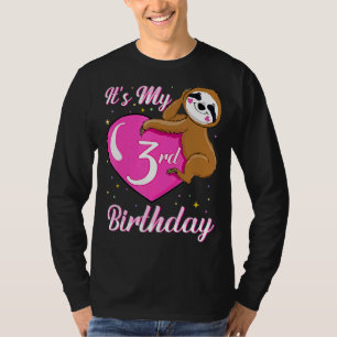 Its My 3rd Birthday Pink Smiling Sloth Girl Theme T-Shirt