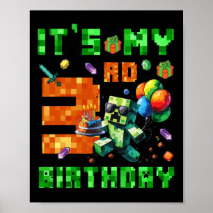 It's My 3rd Birthday Pixel Number Video Game Gamer Poster