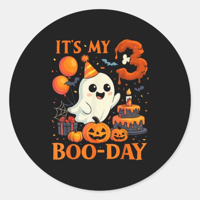 It's My 3rd Boo-day Birthday Halloween Ghost 3 Yea Classic Round Sticker (Front)