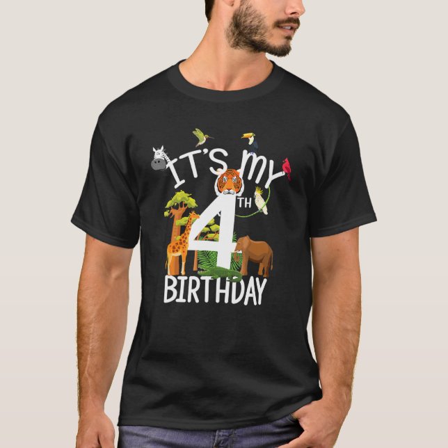 It's My 4th Birthday Boy Zoo Theme 4 Years Old Ani T-Shirt (Front)