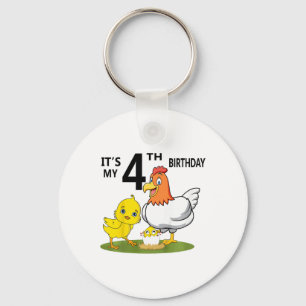 It's My 4th Birthday Cute Chicken 4 Year Old Kids  Key Ring