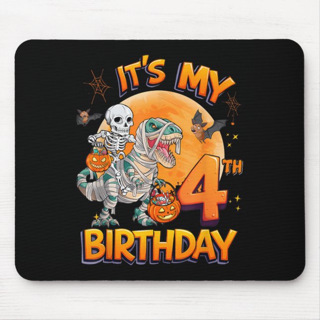 Its My 4th Birthday Dinosaur Skeleton Mummy Hallow Mouse Mat (Front)