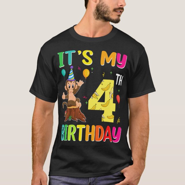 It's My 4th Birthday Monkey 4 Year Old Boy Girl T-Shirt (Front)