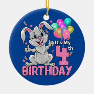 It's My 4th Birthday Rabbit 4th Birthday 4 Years Ceramic Tree Decoration