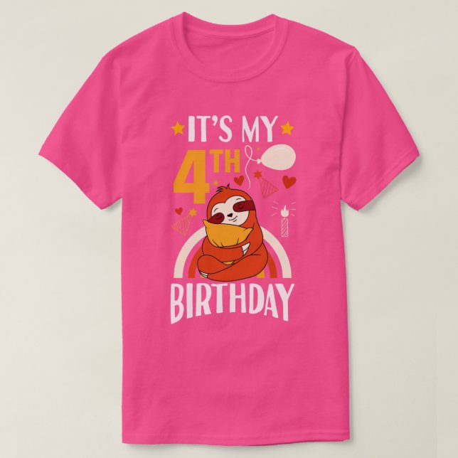 Its My 4th Birthday Sloth T-Shirt (Design Front)