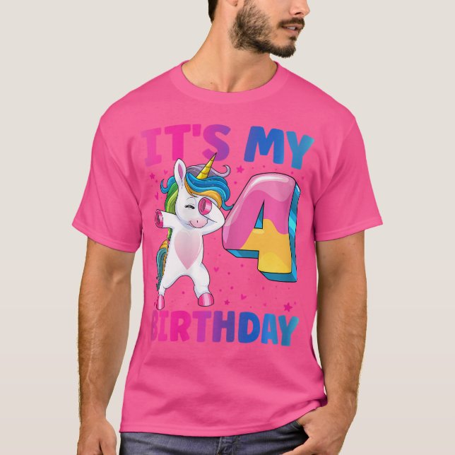 It'S My 4Th Birthday Unicorn 4 Year Old Girl T-Shirt (Front)