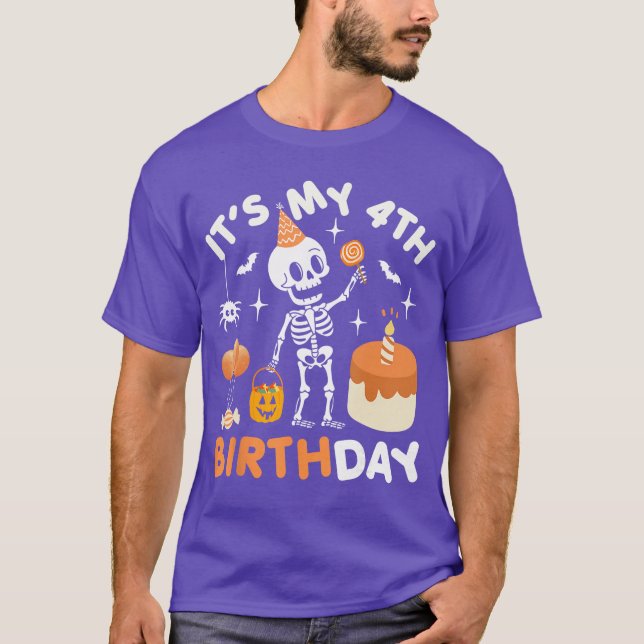 Its My 4th BirthdayFunny Halloween Skeleton 4th Bd T-Shirt (Front)