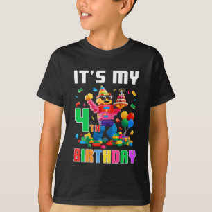 Its My 4th Four Birthday Building Brick 4 Four Old T-Shirt