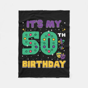It's My 50th Birthday Mardi Gras 50 Year Old Mask Fleece Blanket