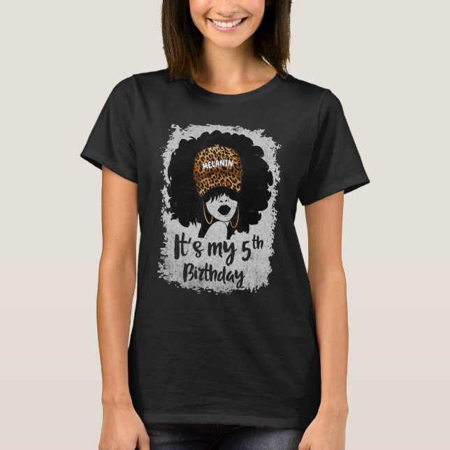 It's My 5th Birthday 5 Years Old Leopard Melanin G T-Shirt (Front)