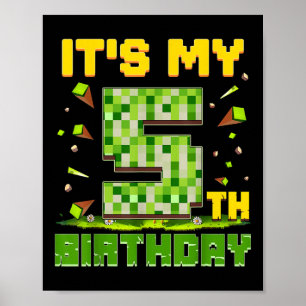 Its My 5th Birthday Boy 5 Year Old Birthday Pixel  Poster
