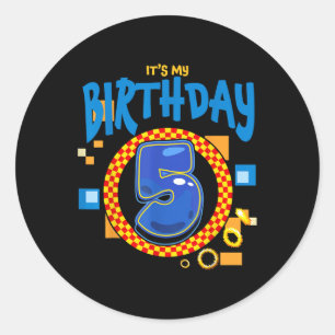 Its My 5th Birthday Boy Family Matching Party Vide Classic Round Sticker