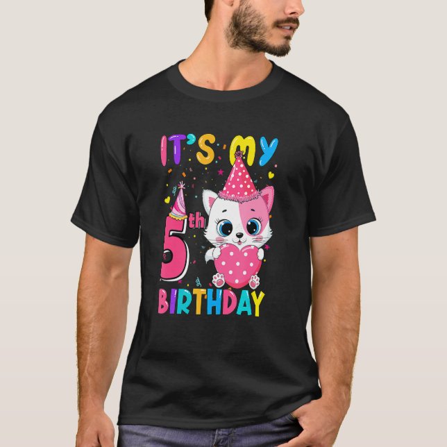 It's My 5th Birthday Girl  Cat Birthday 5 Year Old T-Shirt (Front)
