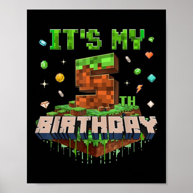 Its My 5th Birthday Kids Gaming Pixel Number 5 Yea Poster (Front)