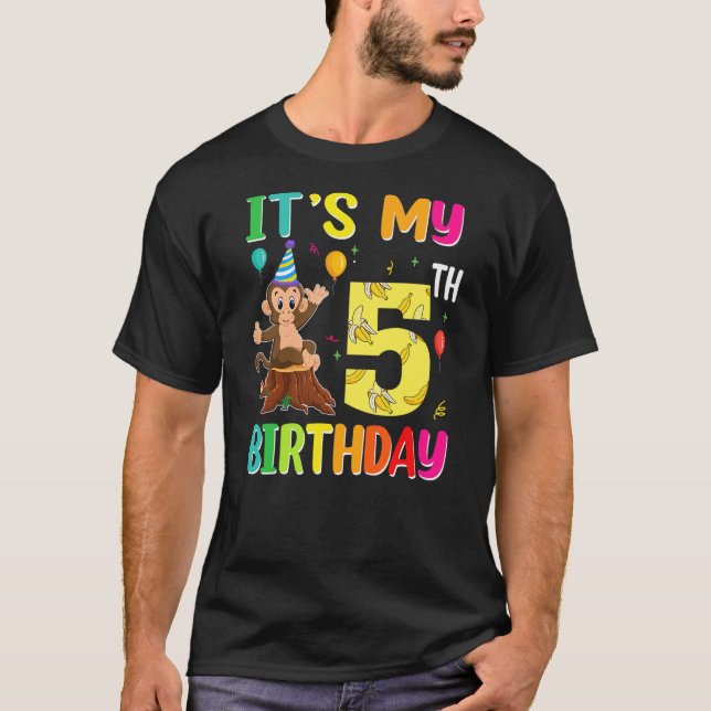 It's My 5th Birthday Monkey 5 Year Old Boy Girl T-Shirt (Front)