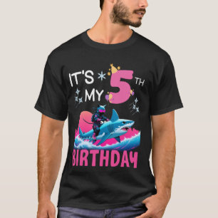 It's My 5th Birthday Ninja Cat Riding Shark 5 Year T-Shirt