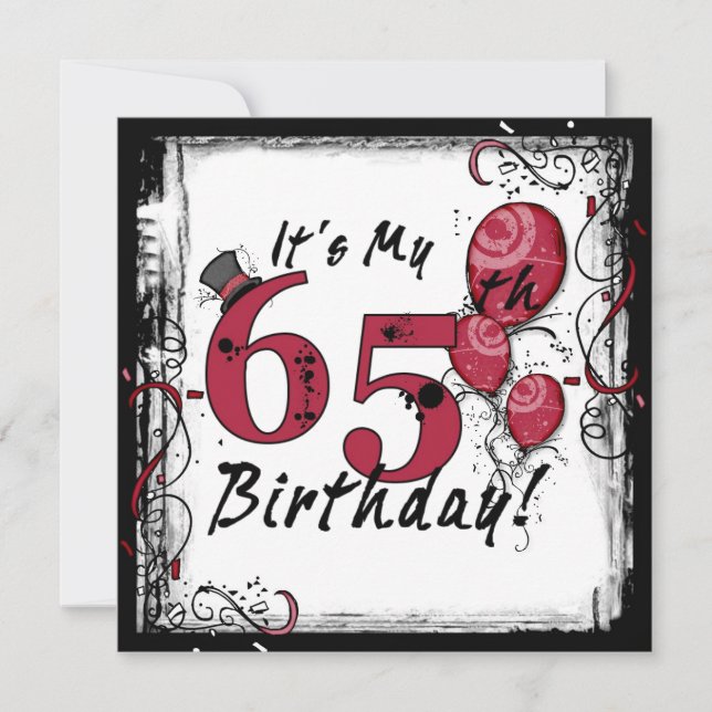 It's my 65th birthday party grunge invitations (Front)