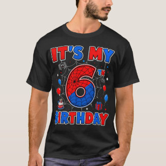 It's My 6Th Birthday Boy Spider Web Theme Party 6 T-Shirt