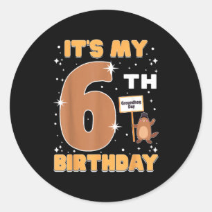 Its My 6th Birthday Groundhog Day 6 Years Old Girl Classic Round Sticker