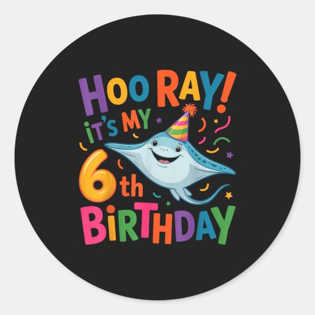 It's My 6th Birthday Party 6 Years Old Birthday St Classic Round Sticker (Front)