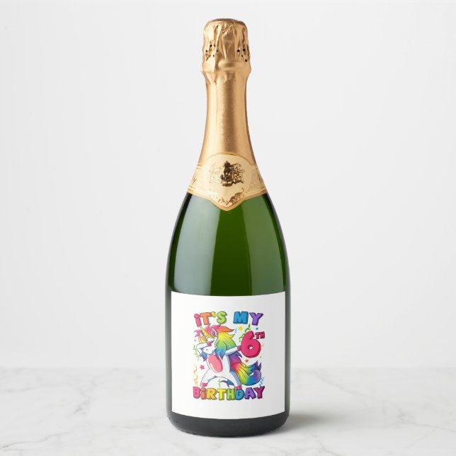 It's my 6th birthday Party 6 Years Old Cute Dabbin Sparkling Wine Label (Front)
