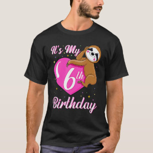 Its My 6th Birthday Pink Smiling Sloth Girl Theme T-Shirt