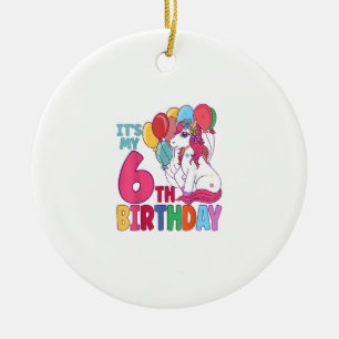 It's My 6th Birthday Unicorn Boys Girls Kids Birth Ceramic Tree Decoration
