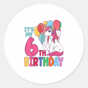 It's My 6th Birthday Unicorn Boys Girls Kids Birth Classic Round Sticker