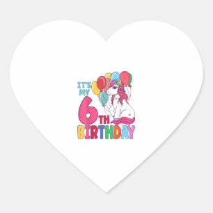 It's My 6th Birthday Unicorn Boys Girls Kids Birth Heart Sticker