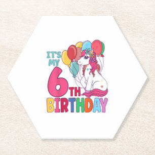 It's My 6th Birthday Unicorn Boys Girls Kids Birth Paper Coaster
