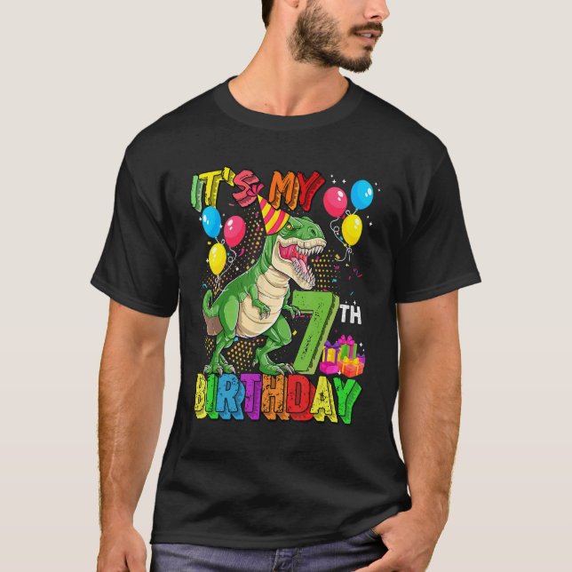 Its My 7th Birthday Boy Rex Dinosaur Birthday 7 Ye T-Shirt (Front)