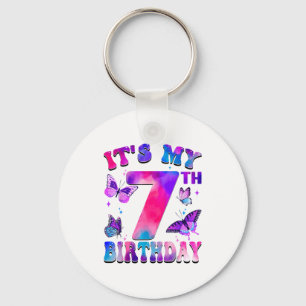 Its My 7th Birthday Butterfly Theme 7 Year Old Par Key Ring