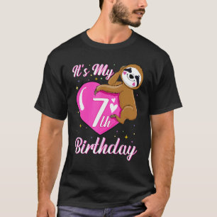 Its My 7th Birthday Pink Smiling Sloth Girl Theme T-Shirt